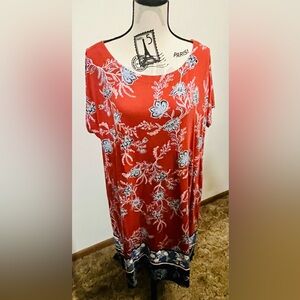 Nice J.Jill Wearever Floral Red Dress Comfy Loose Fit Size XL Petite Pockets!